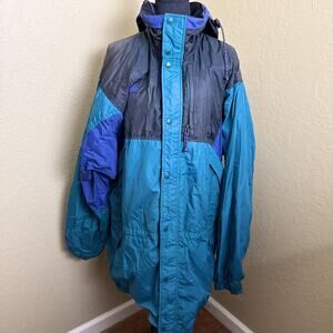Columbia Sportswear Colorblock Hooded Ski Snow Jacket Teal Purple Black Parka